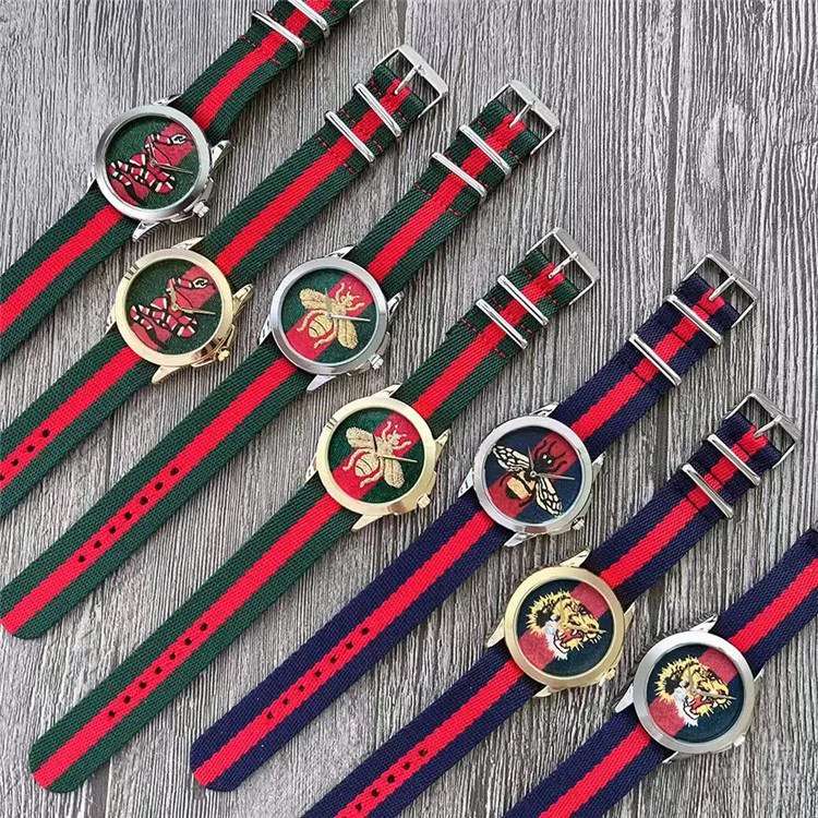 Wholesale New Arrival Fashion Minimalist Tiger Bee  Snake Big Nylon Band  Wrist Couples Quartz Watch