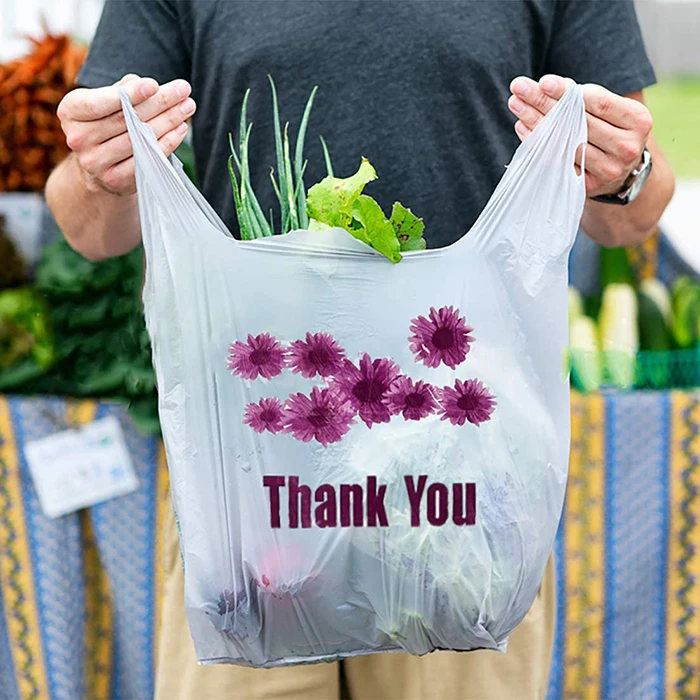 Пластиковая футболка с надписью Thank You фиолетовыми цветами сверхпрочные сумки для покупок