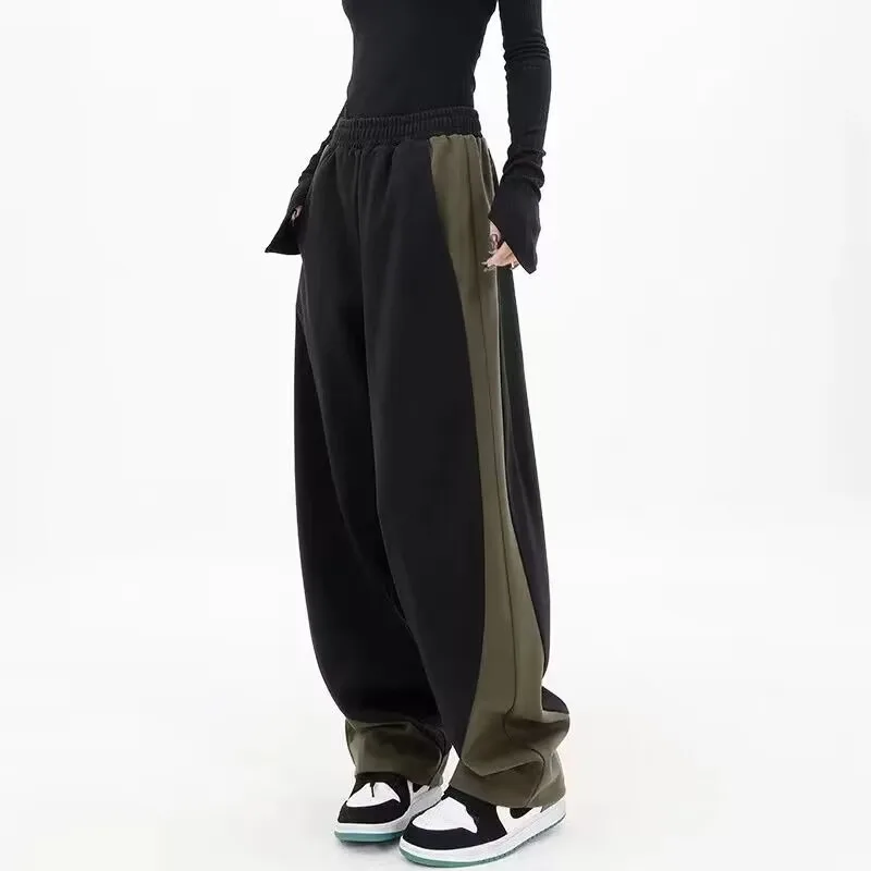 2024 New Sweatpants Sweatpants School Girls Spring and Autumn Banana Pants Loose Wide-leg Contrast Pants