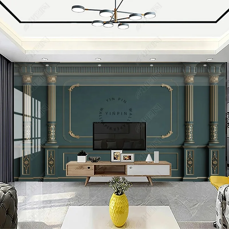 Green european gypsum line 3d wallpaper for tv background wall
