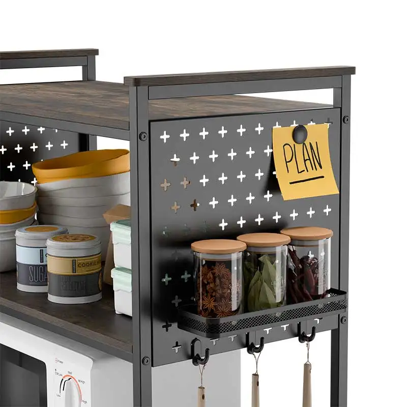 Kitchen Storage Shelf Rack Kitchen Bakers Rack Coffee Bar Table Microwave Stand With DIY Pegboard