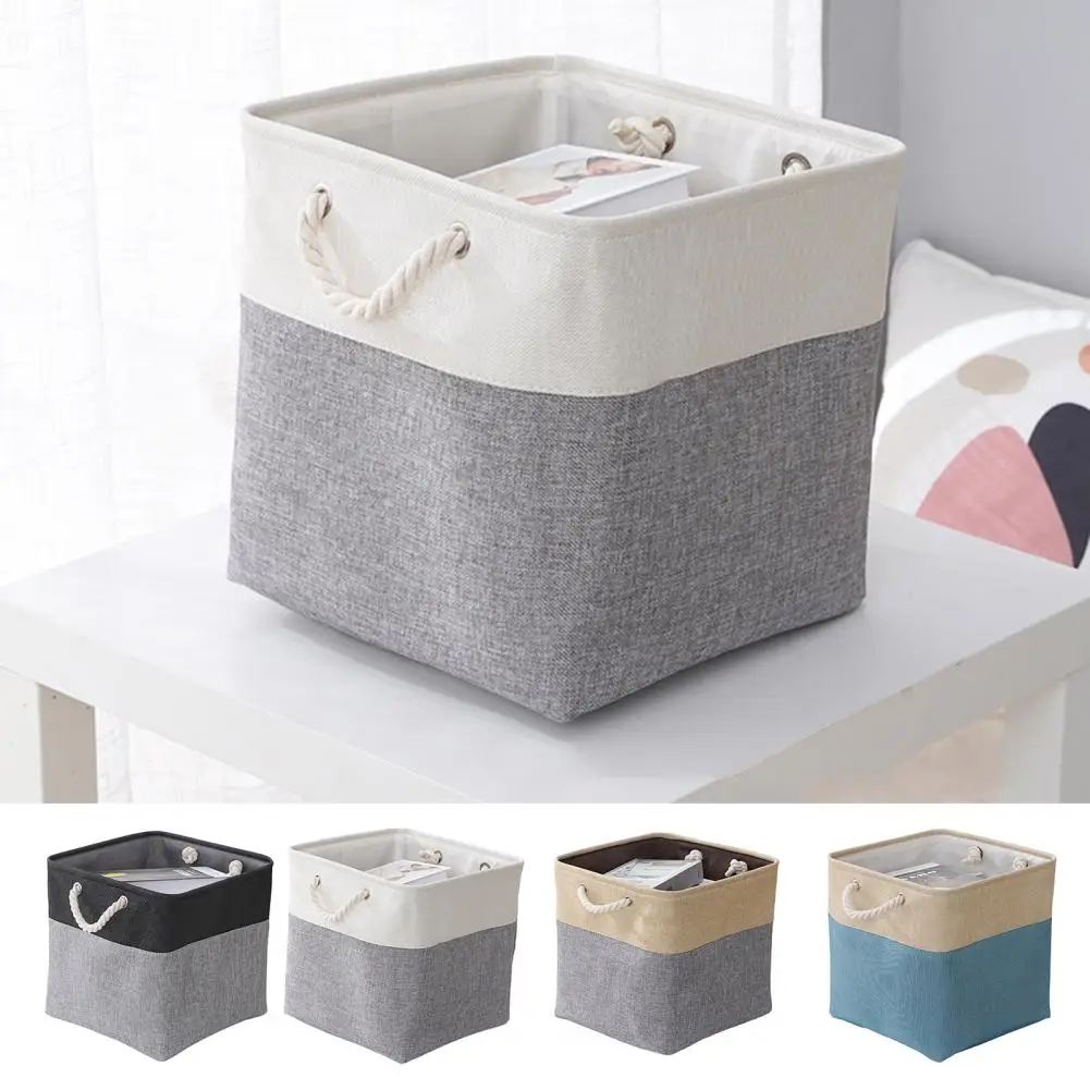 New Linen Fabric Storage Basket Large Capacity Household Square Dirty Cloth Basket Sorting Storage Basket Home Storage Supplies
