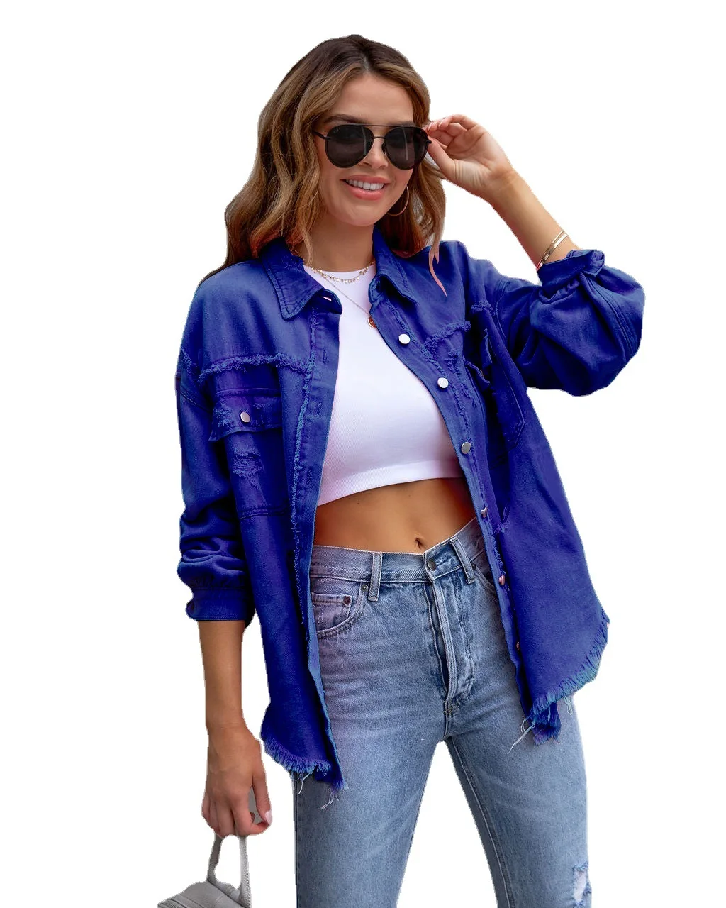 Women Fashion vintage clothing Custom Drop Shoulder Washed Denim Coat Casual Women Jean Denim Jackets