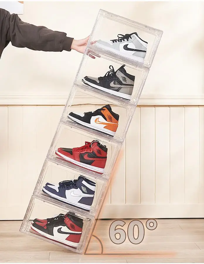 High Quality Transparent Plastic Shoe Case Storage Box Foldable Functional Design for Office Use Fabric Paper Metal Materials