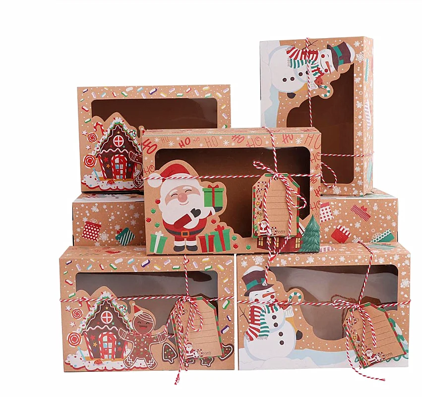 wholesale cheaper Christmas cookie packing snack box with window Kraft paper boxes