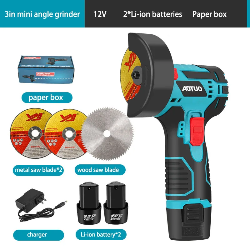 Portable 3 Inch Mini Electric Angle Grinder Small Cordless 12V Rechargeable Lithium Battery Home DIY Polisher Cutting Machine