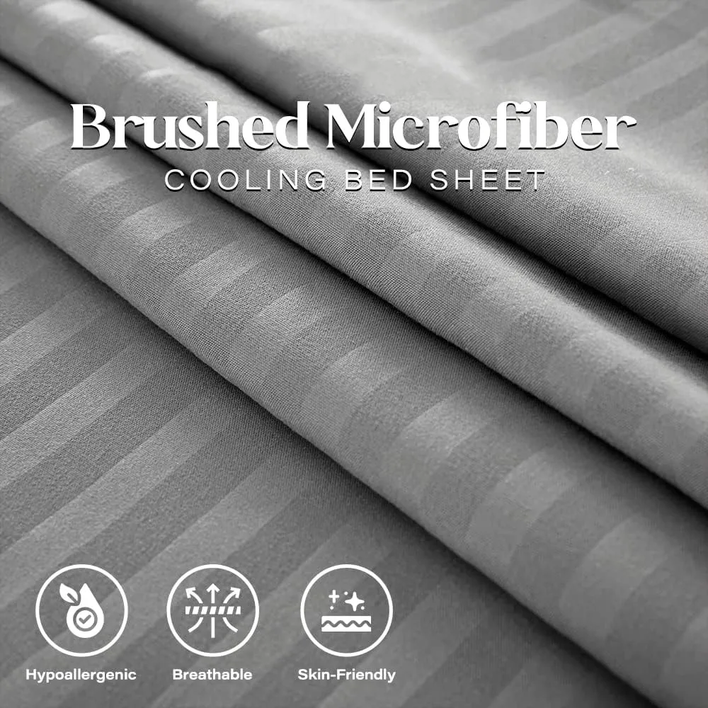 4-Piece Bedding Set Soft Microfiber Deep Pocket Striped Bed Sheet Set