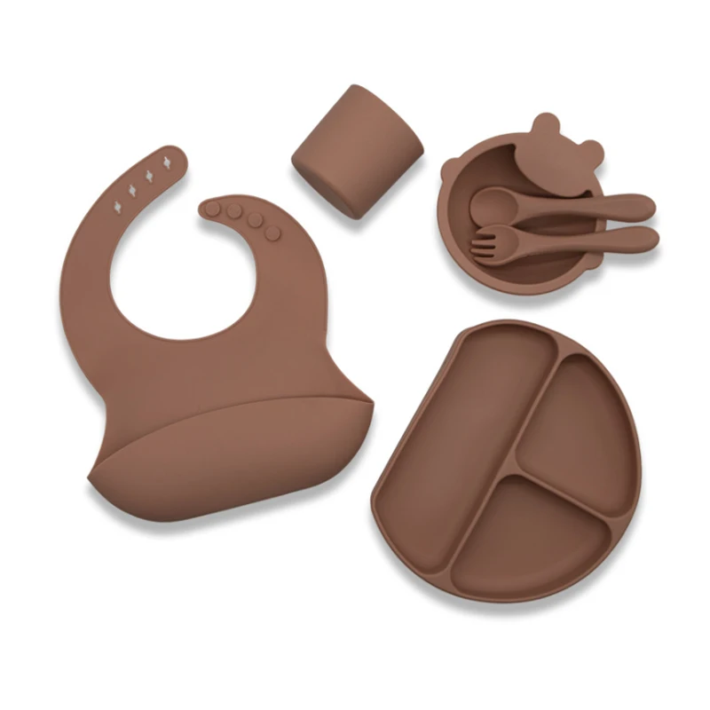 Baby Gift Set Silicone Baby Feeding Tableware Set Ribbed Silicone Baby Feeding Set Basket