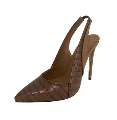 Custom women chain ankle pumps dress high heel plaid slingbacks chunky pumps