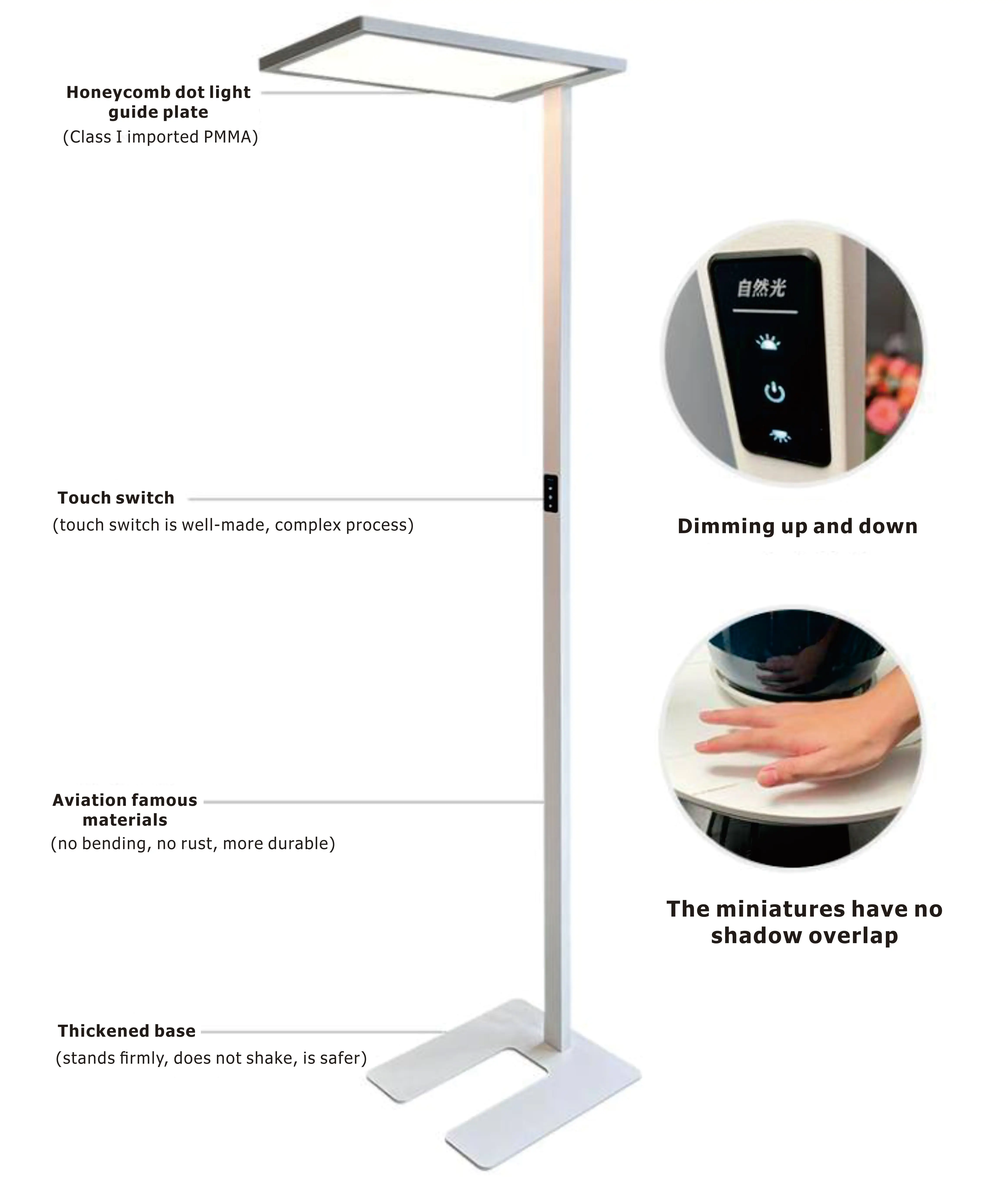 Smart Touch CCT Dimming Motion/Light Sensing UGR<17 Modern Standing Floor Lamps LED Potoelectric Blue-free LED beads Lamp