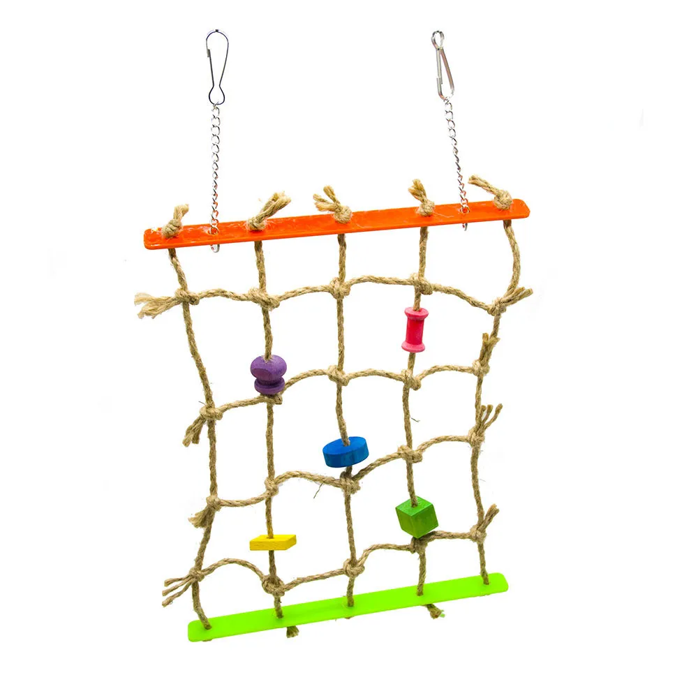 Bird Climbing Net Hanging Toy for Parrot Chewing Rope Wooden Ladder Pet Bird Toy