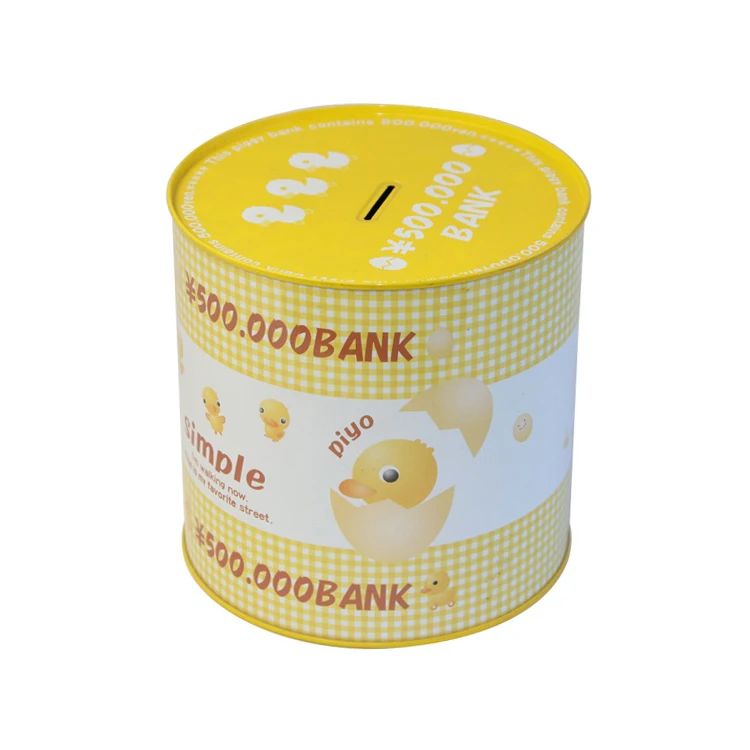 Round shape cute printing unique coin banks promotional coin saving bank for Children