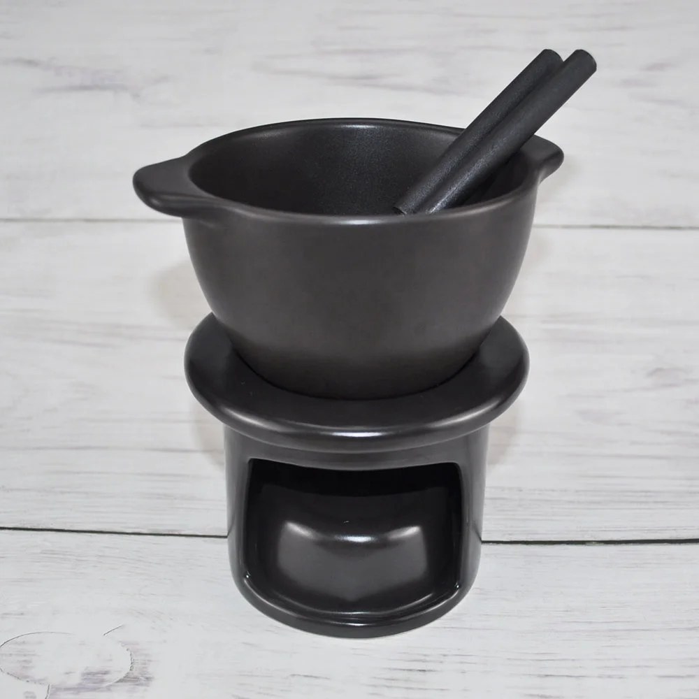 Hot Sale Handmade Morden Black Fondue Sets For Cheese Candle fondue set