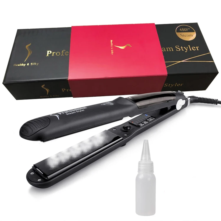 2 IN 1 Professional Steam Flat Iron Salon Ceramic Tourmaline Vapor Steam Ionic Straightening Iron Steam Hair Straightener