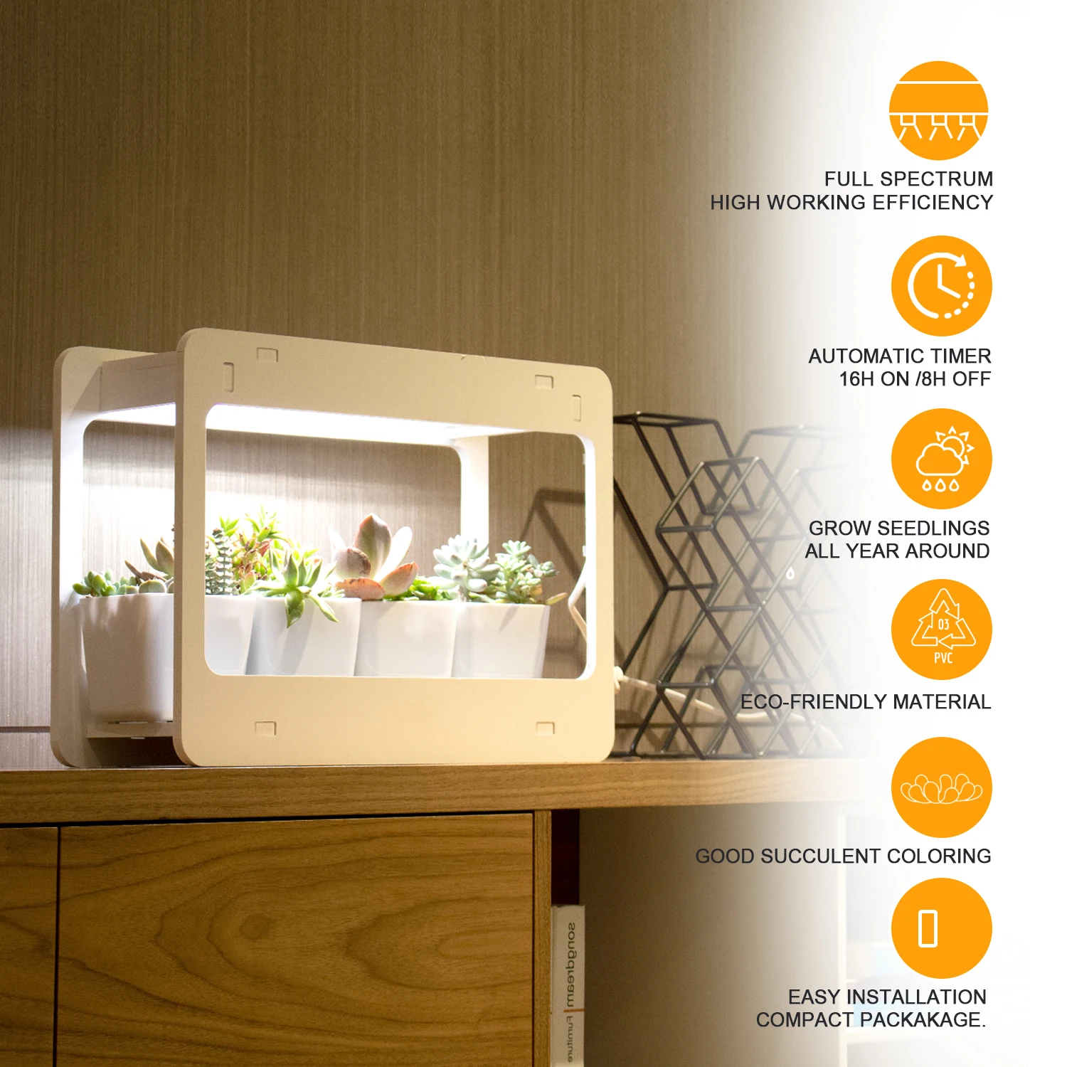 Indoor Herb Garden Kit White Grow Light Home Window Planter Kit for Herbs Succulents and Vegetables Plant Light