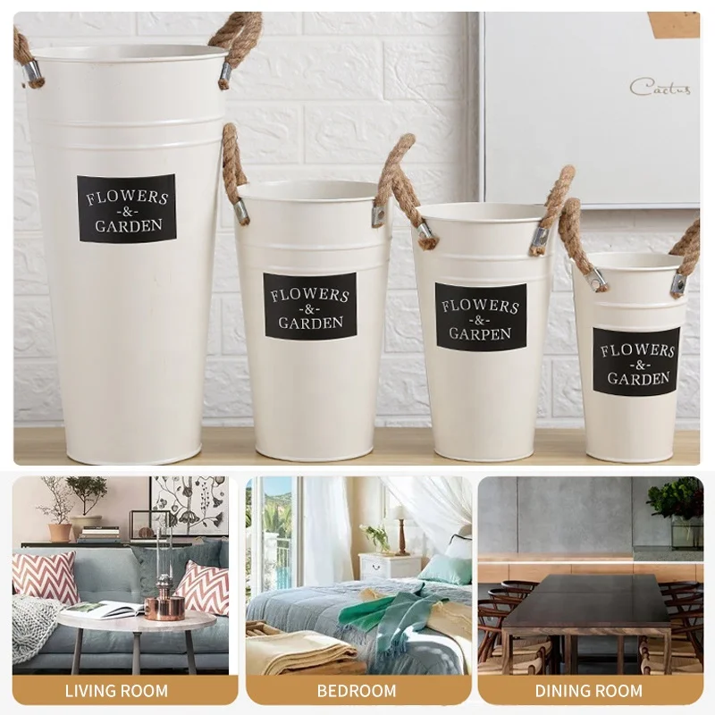 Подвесные оцинкованные металлические цветочные горшки в стиле ретро ведро ваза прибрежном с ручкой из веревки винтажный Настенный декор садовые