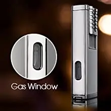 DEBANG Torch Cigar Lighter with Cigar Punch Adjustable Windproof Double Jet Flame Metal Pipe Refillable Butane Lighters