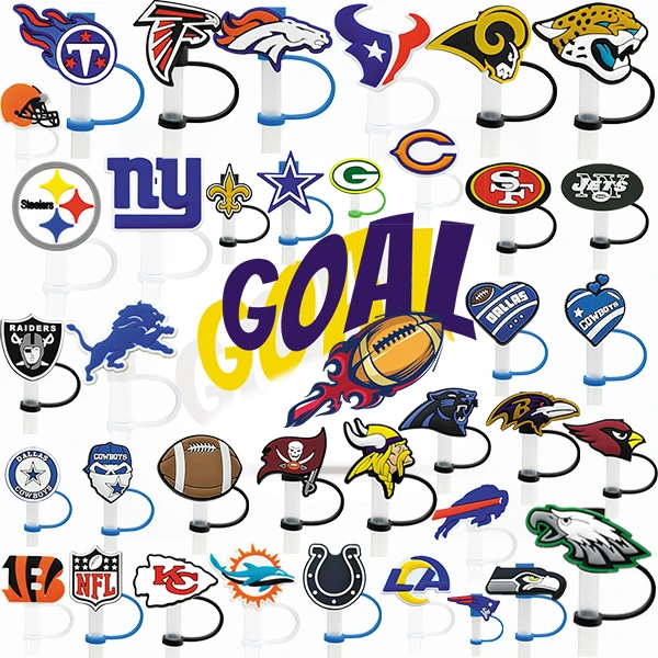 8mm new arrival wholesale football basketball club cartoon logos trend-inspired silicone sports straw topper