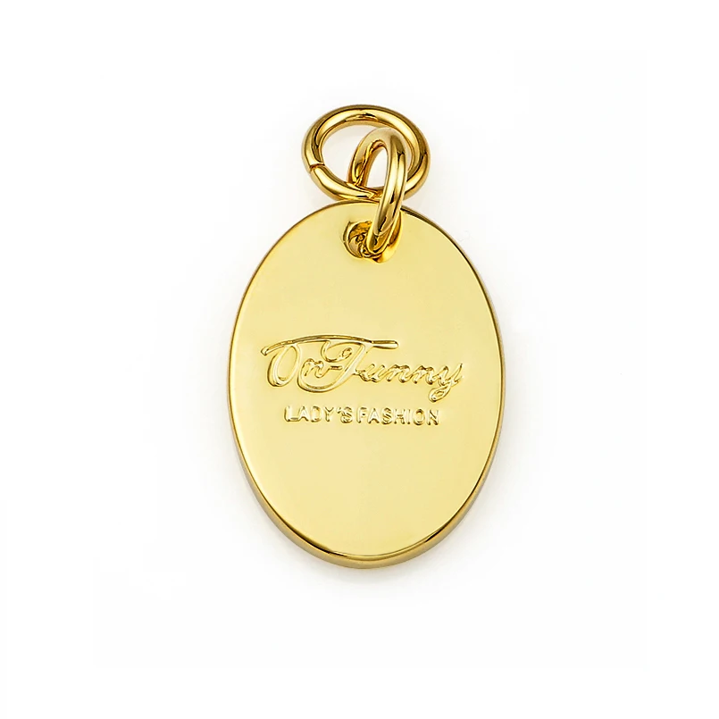 Bag Accessories Custom Gold Metal Hang Tag, Design Oval Shape Metal Name Tag with Engraved Logo for Handbags