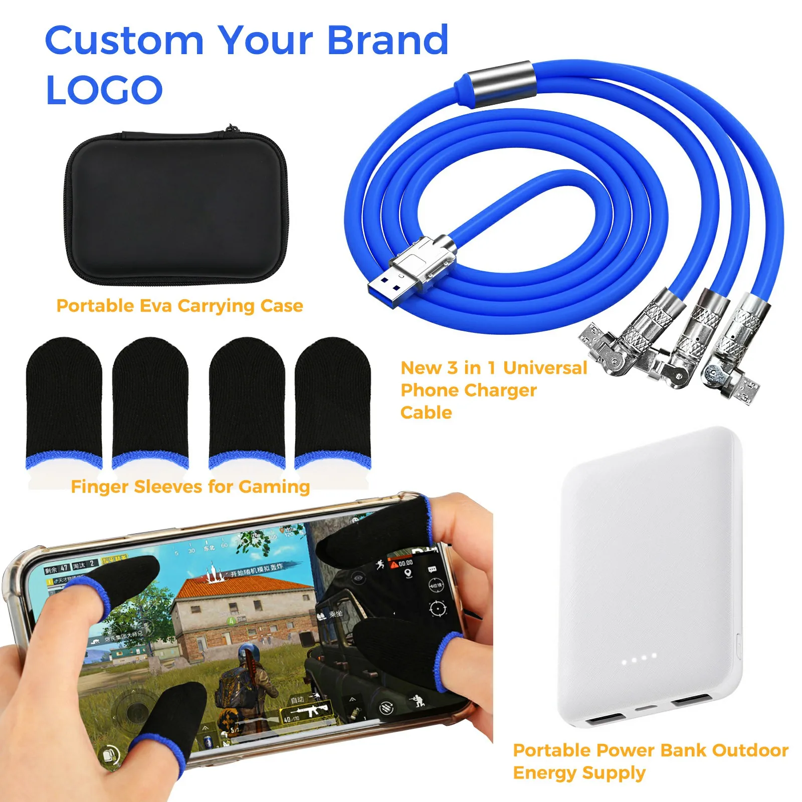 Trending Custom Logo Electronic Gift Sets for Business Promotion Gifts Portable Power Bank 3 in 1 Fast Charging Cables for Hotel