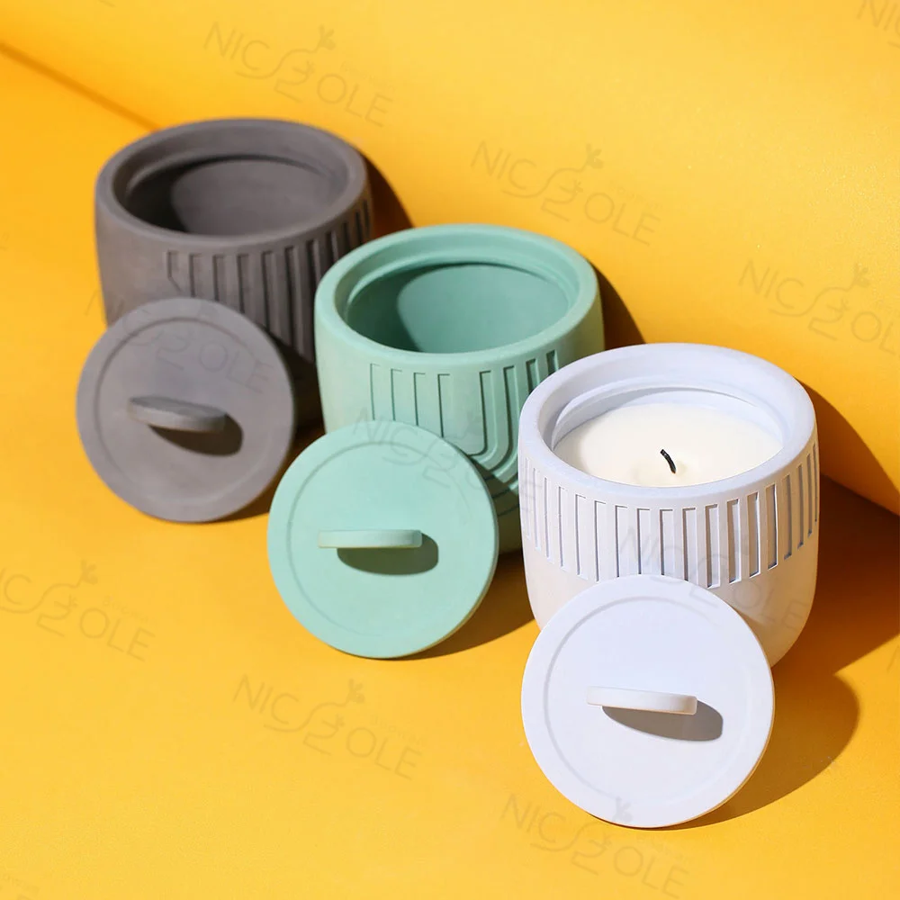 Nicole Candle Vessel Resin Mould Concrete Cement Home Decoration Candle Jar Silicone Molds