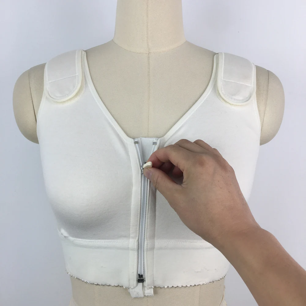 All day comfort wireless post surgical compression wear zipper front closure cotton spandex medical post op bra for women