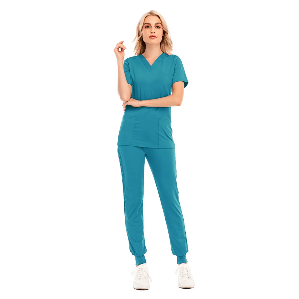New Elastic Nurse Scrubs Sets V Neck Medical Uniforms Anti Wrinkle Hospital Scrubs Sets For Women