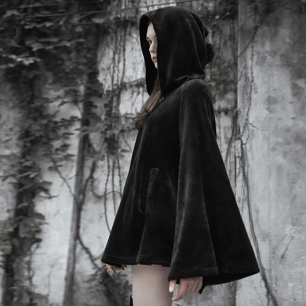 PUNKRAVE OPY-341 Dark Velvet Cloak Jacke With Hood Women Korea Fashion Winter Coat