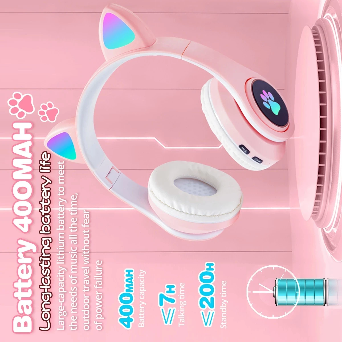 STN28 Flash Light Cute Cat Ear Headphones Wireless with Mic Can close LED Kids Girls Stereo Phone Music B39 Headset Gamer Gift