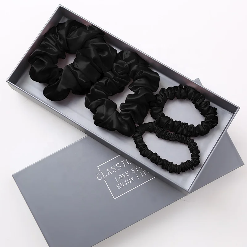 22mm 100% Satin Real Silk Hair Skinny Accessions  Elastic Hair Bands 4 Different Size Silk Scrunchie