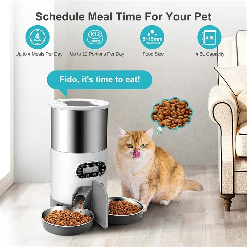 4.5L Automatic Wifi Cat Feeder Pet Feeder Food Dispenser Double Bowls App Control Cat Food Feeders
