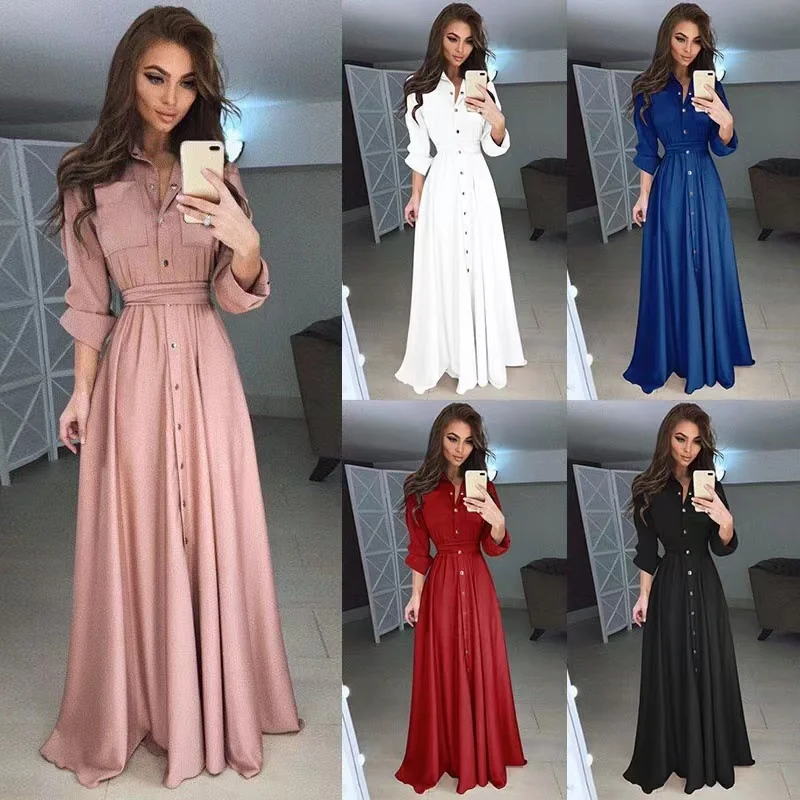 Fall Fashion Casual Chiffon Long Sleeve Long Shirt Dresses Plus Size Elegant Women Dress