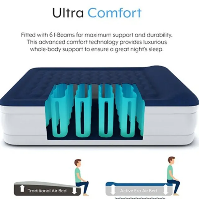 PVC Flocking King Size auto Inflatable Air Bed Mattress With Built-in Electric Pump mattress with removable battery