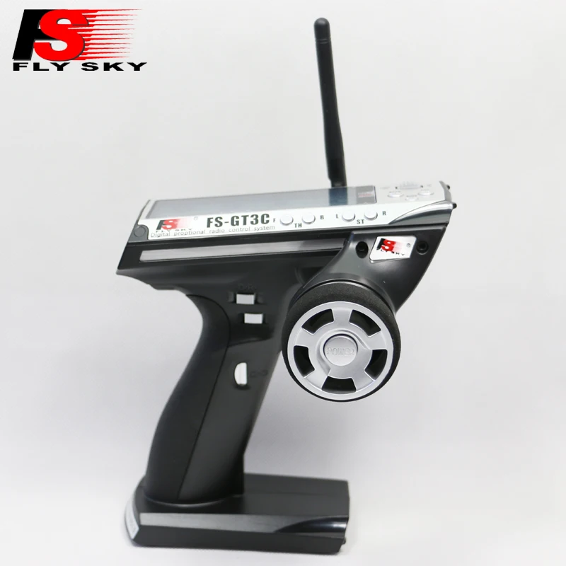 FlySky fs-gt3c 3-channel transmitter with gr3e receiver remote control of ship model of lithium tram with screen