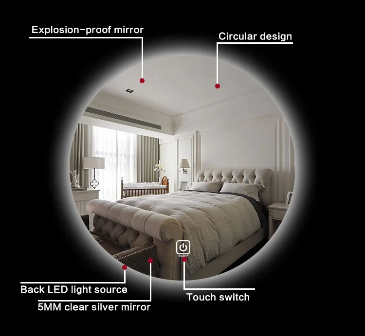 Горячие продукты, оптовая продажа, умное круглое настенное зеркало для отеля, светодиодное зеркало с сенсорным экраном