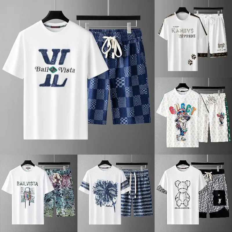 Short Sleeve Beach Wear Jogging Suit Men Two Piece Short Sets Shirt and Shorts Set Print 2023 Custom Logo Summer Casual