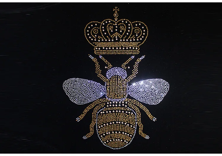 fashion gold bee and Imperial crown rhinestone Applique crystal patches cc rhinestone iron on diamond Patch for clothing decor