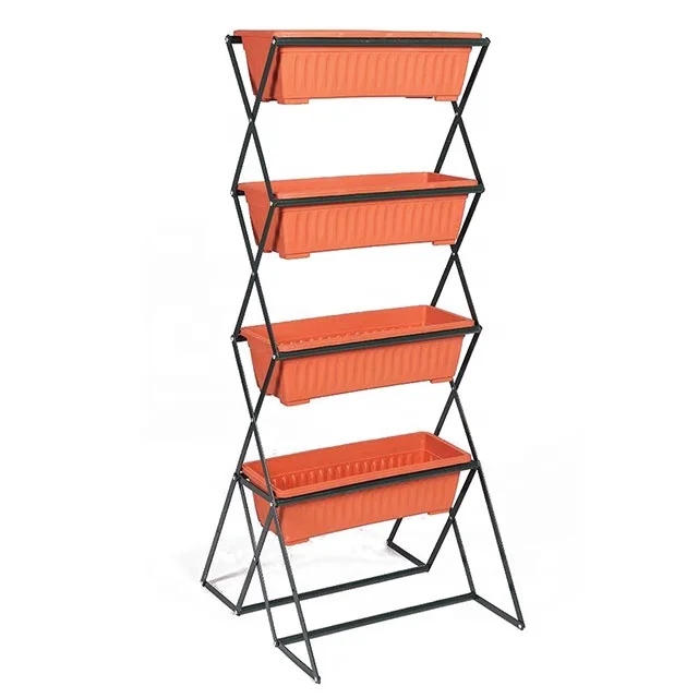 4 Tiers Iron Metal Standing Flower Pot Planter With Plant Stand