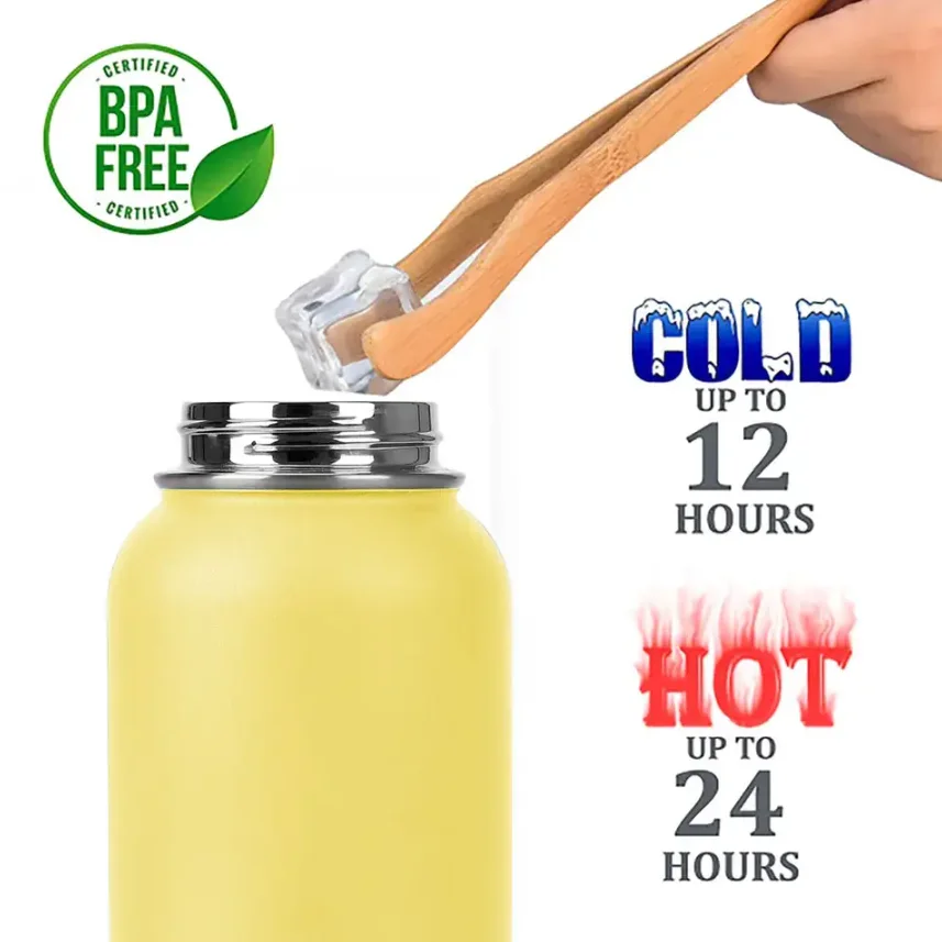 32 oz Screen Printed Insulated Stainless Steel Vacuum Sealed Travel Water Bottle with Waterproof Stickers and Straw