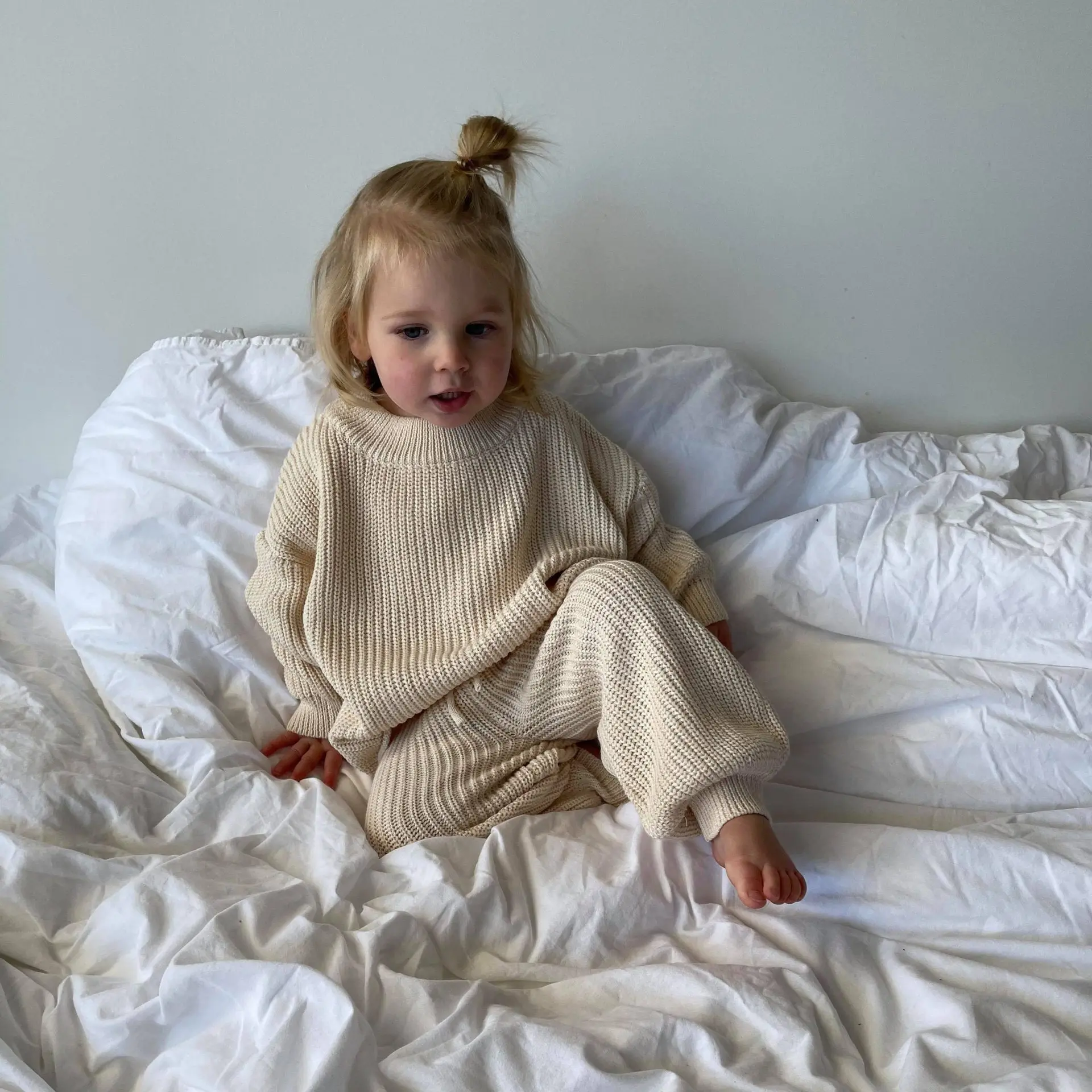 Matching Mommy and Me Cable Knitting Sweater Set Casual Cozy Loose Fit Jumper Set Home Stay Lounge Set