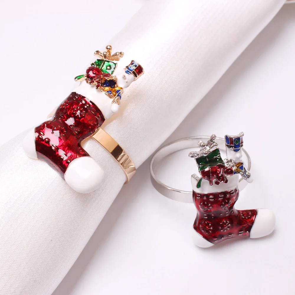 Christmas Stockings With Candy Gifts Colored Painted Napkin Ring For Thanksgiving Festival Table Decoration