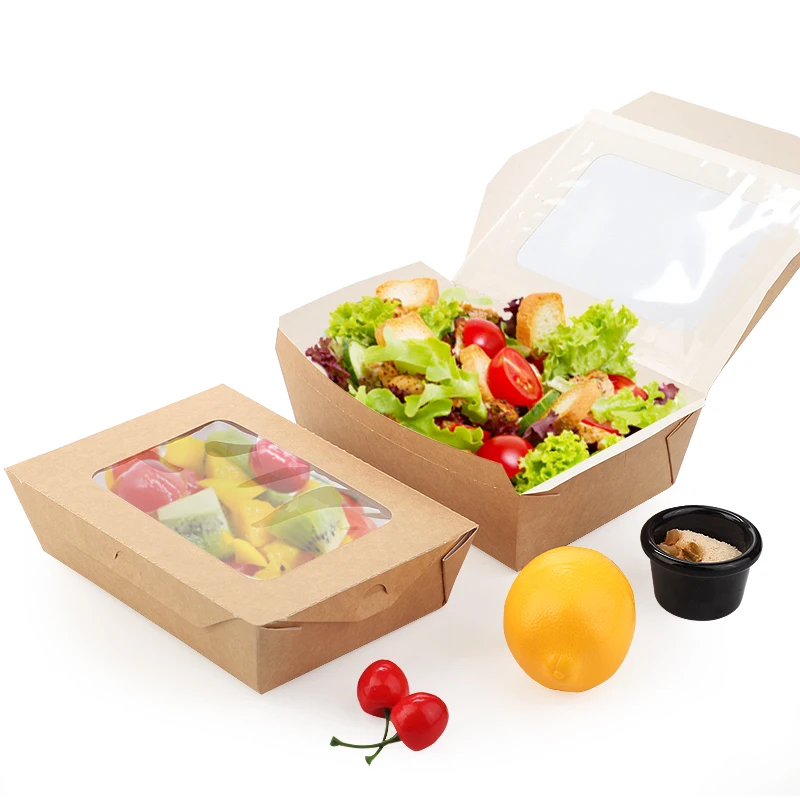 Одноразовая миска из крафт-бумаги с принтом, 500 мл, 750 мл, 1200 мл, миска для супа и салата с крышкой (возможно изготовление на заказ)