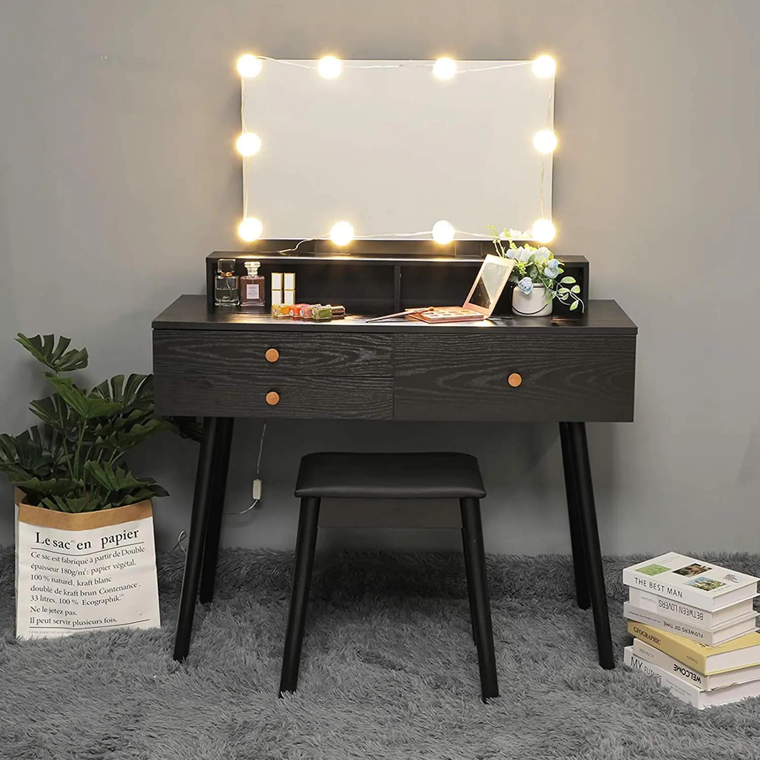  Fast Delivery From Stock White Big Mirror And Three Drawers With & Stool Dressing Table