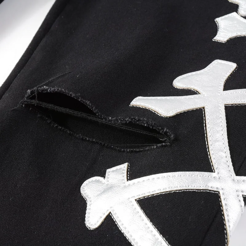 Rts for 870  New street style denim ripped jeans  Breathable leather baggy  flared  utility cargo pants For Men jeans