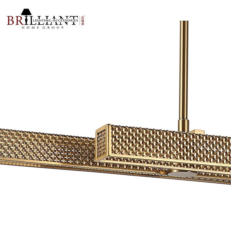 Modern Hotel Dining Room Lighting Stainless Steel Led Hanging Chandelier Square Mesh Woven Metal Linear Pendant Light