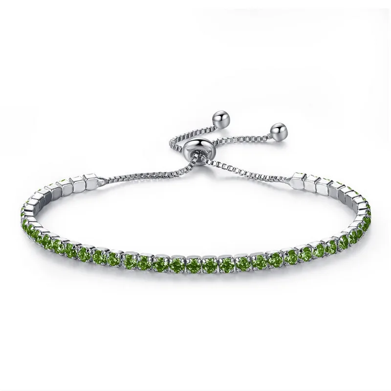 Hot Sale Rainbow Stones Fashion Jewelry 18k White Gold Plated Adjustable Colorful Zircons Women Tennis Bracelet