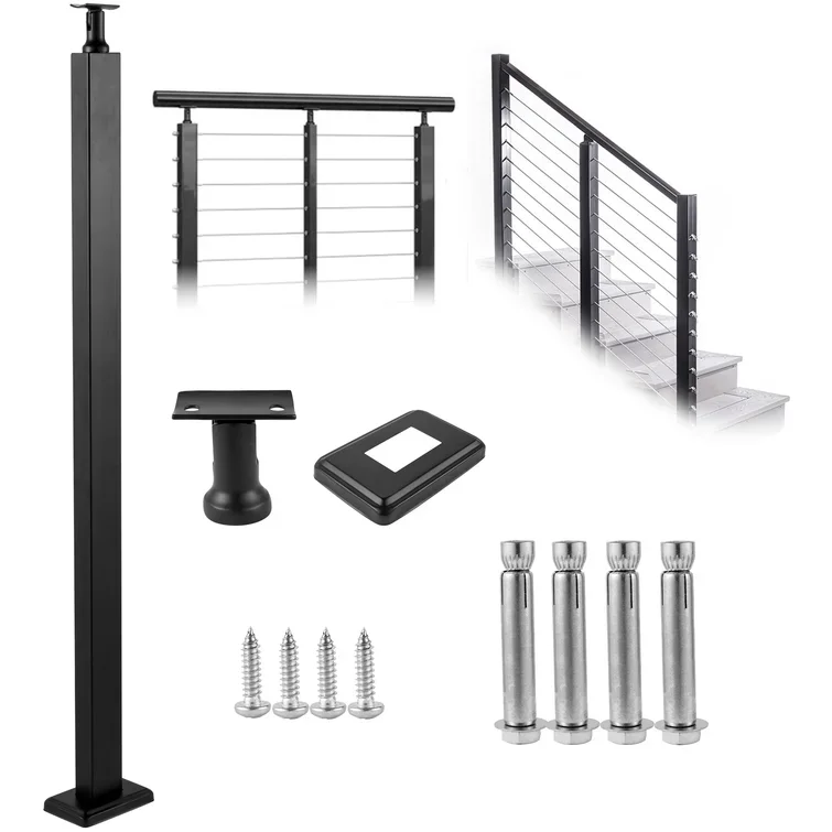 Drilled Stair Post Fit for 28-38 Degrees Stairway Adjustable Top Stair Post Black Finish Stainless Steel Deck Stair Post