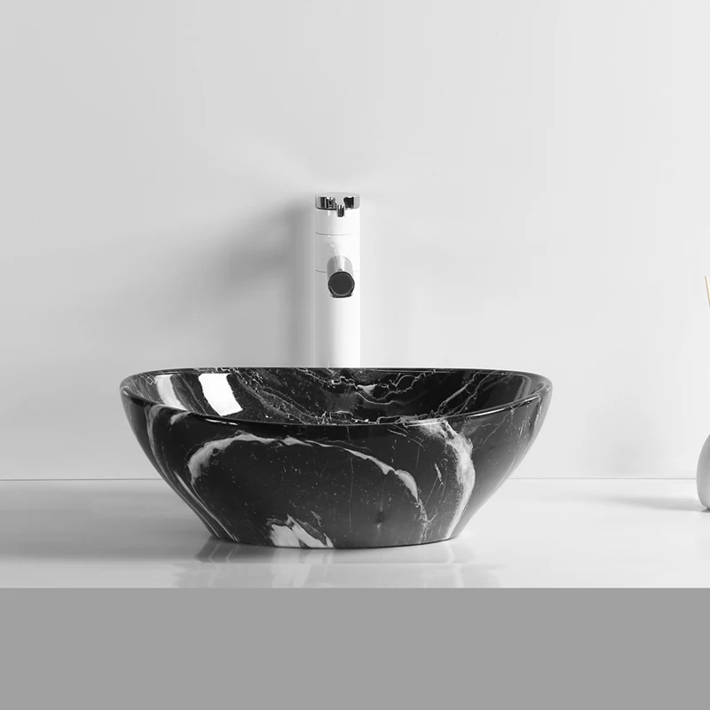Овальной формы с одним отверстием разных цветов легко чистить мраморный камень зерно арт тщеславие ванной керамическая раковина умывальника