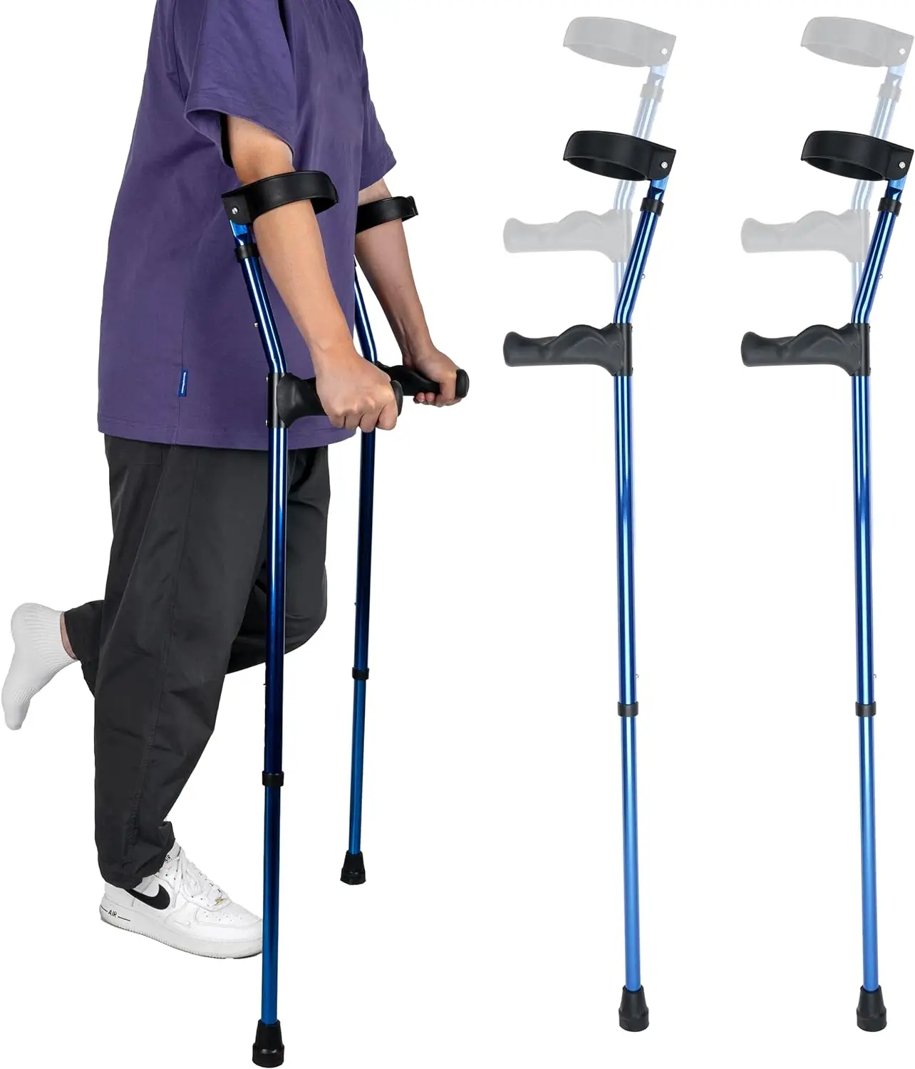 Forearm Crutches with Metal Spine Articulating Arm Cuff for Broken Foot or Leg Injuries, Lightweight & Comfortable Leg Support