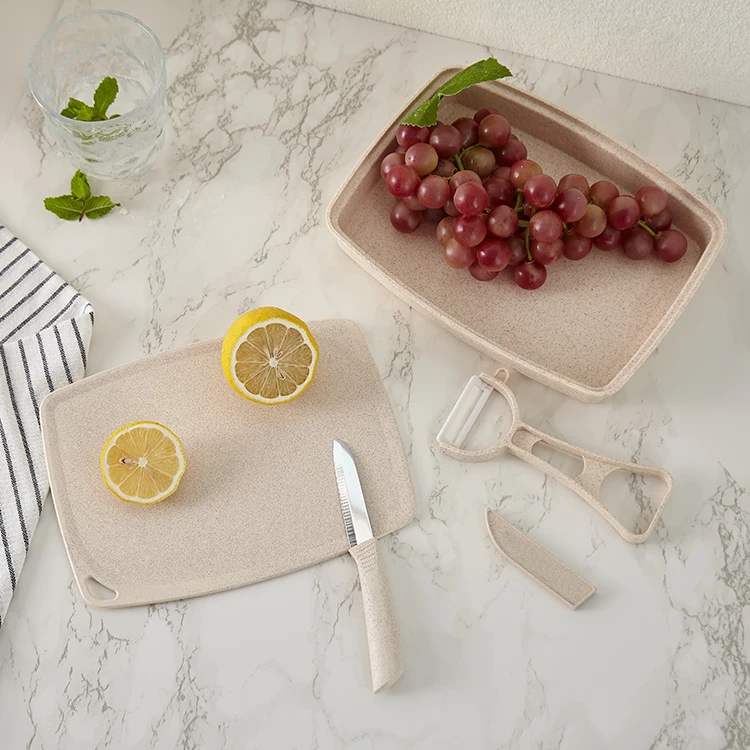  4 Pcs Home Picnic Mini Ceramic Peeler and Fruit Knife Set with Small Cutting Board